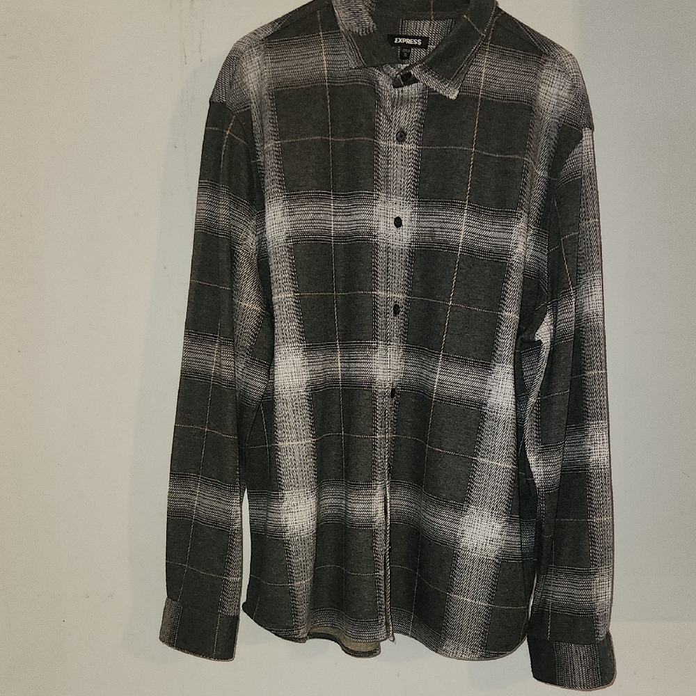Mens XL Express Charcoal and White Checkered Shirt